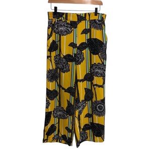 Meg & Margot Women’s Yellow Floral Wide-Leg Pants with Pockets Elastic Waist